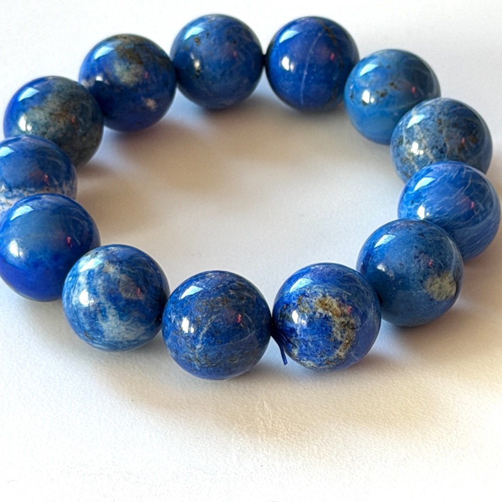 Blue Lapis lazuli Beaded Stretch Bracelet Natural Crystal Gemstone 16mm